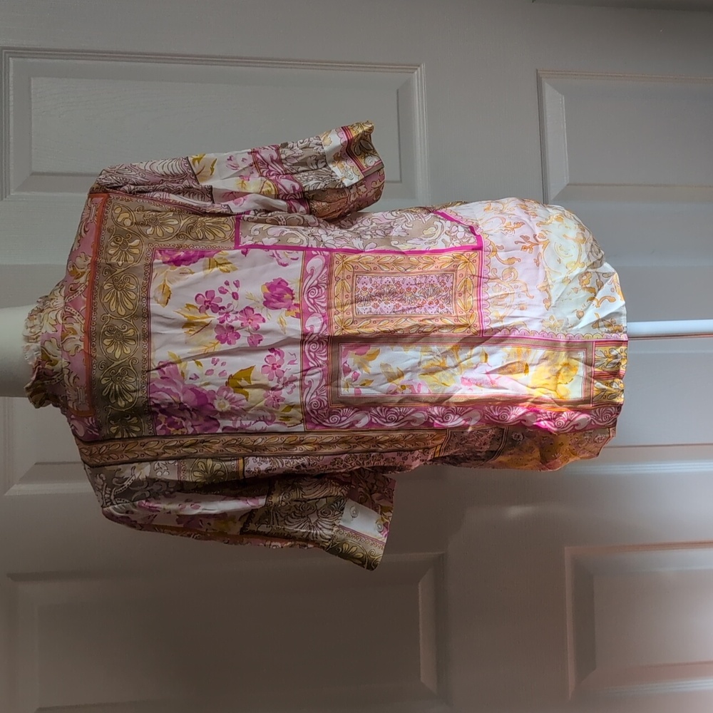 Elie Tahari Pink and Gold Patchwork Blouse - Picture 5 of 12